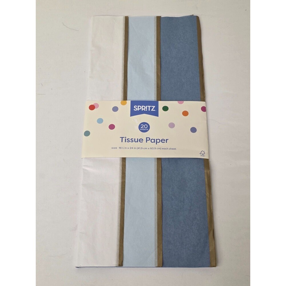 Spritz 20ct Tissue Paper - Solid White, Light Blue & Royal Blue Gift Wrap NEW